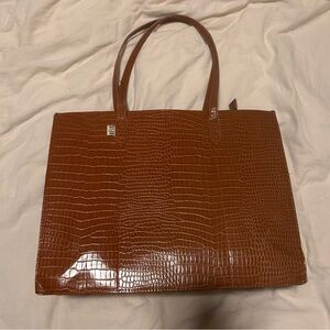 BEIS Brown Crocodile Embossed Tote